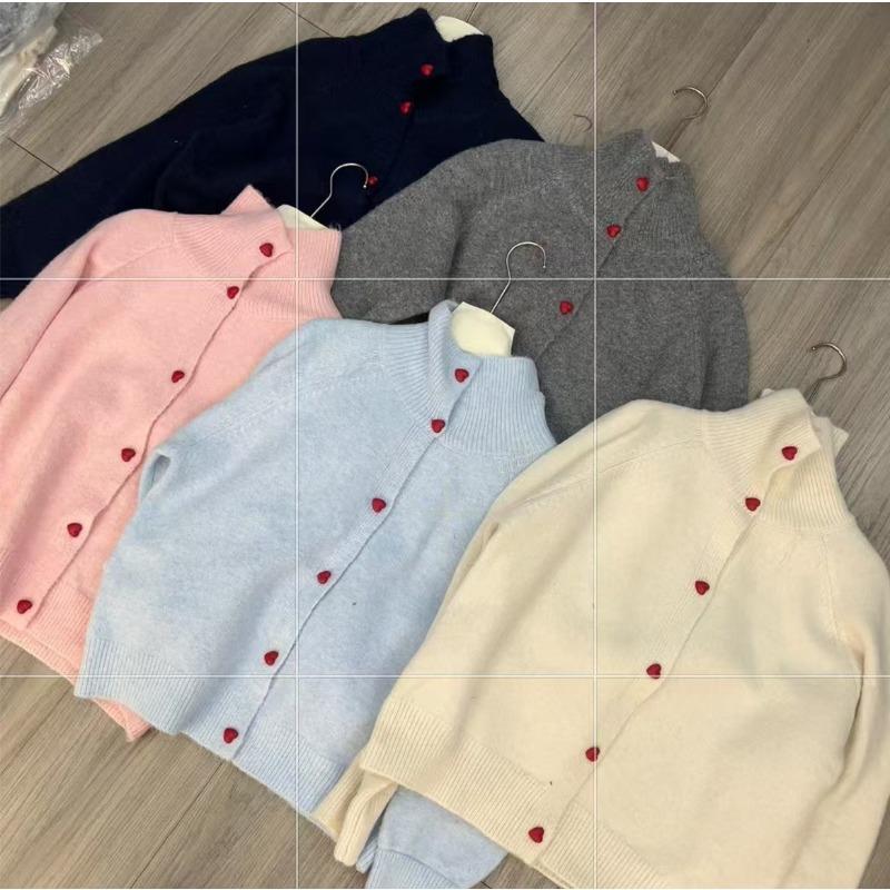 Early Spring New Love Buckle Lapel Loose Simple Temperament Knitted Cardigan Women's New Solid Color Sweater Jacket