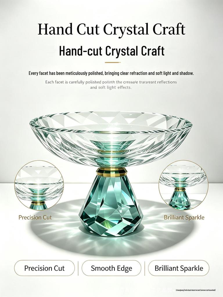 Luxurious K9 Crystal Glass Fruit Bowl - Tall Round Plate for Snacks & Desserts