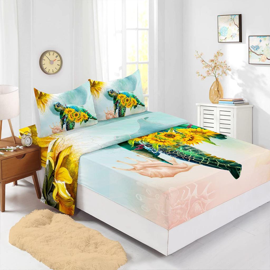 Ocean Beach Turtle Pattern Sheet Four-Piece Bedding Set Bedroom Dormitory Bedding Decoration