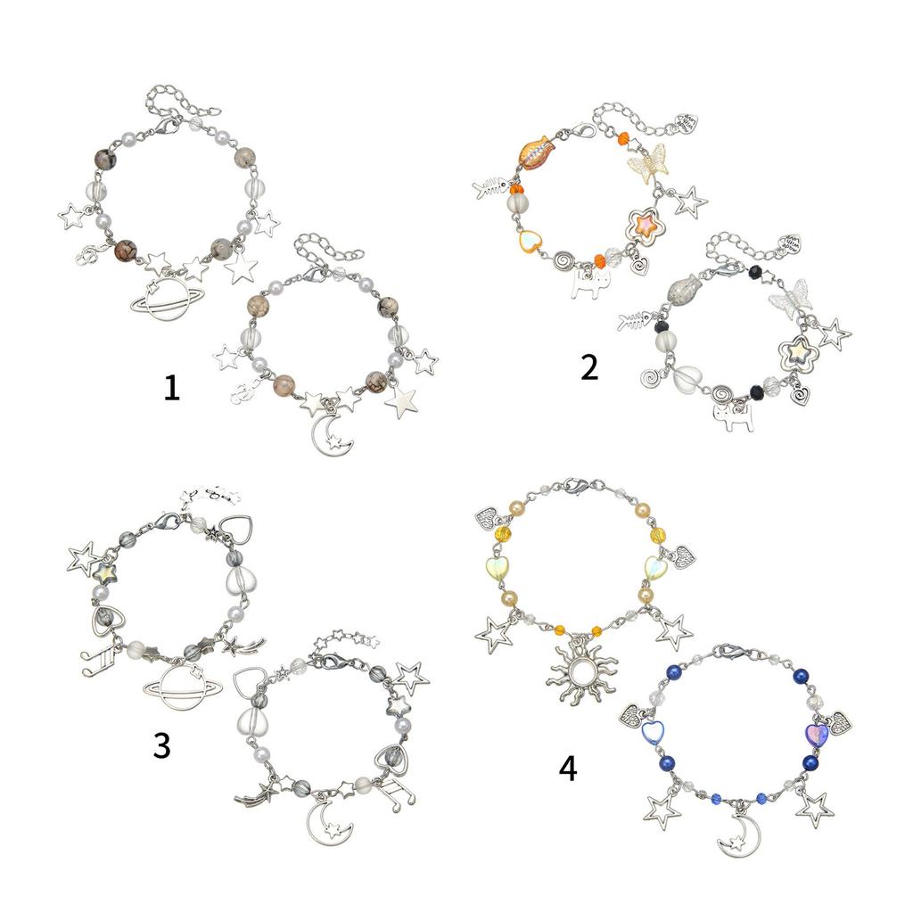 Punk Bracelet Hollow Out Star Moon Charm Bracelet Beaded Bracelet Adjustable Chain Bracelet Alloy Texture for Daily