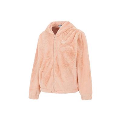 Faux Fur Solid Warm Hooded Jacket Women Outerwear Coral 533127-27