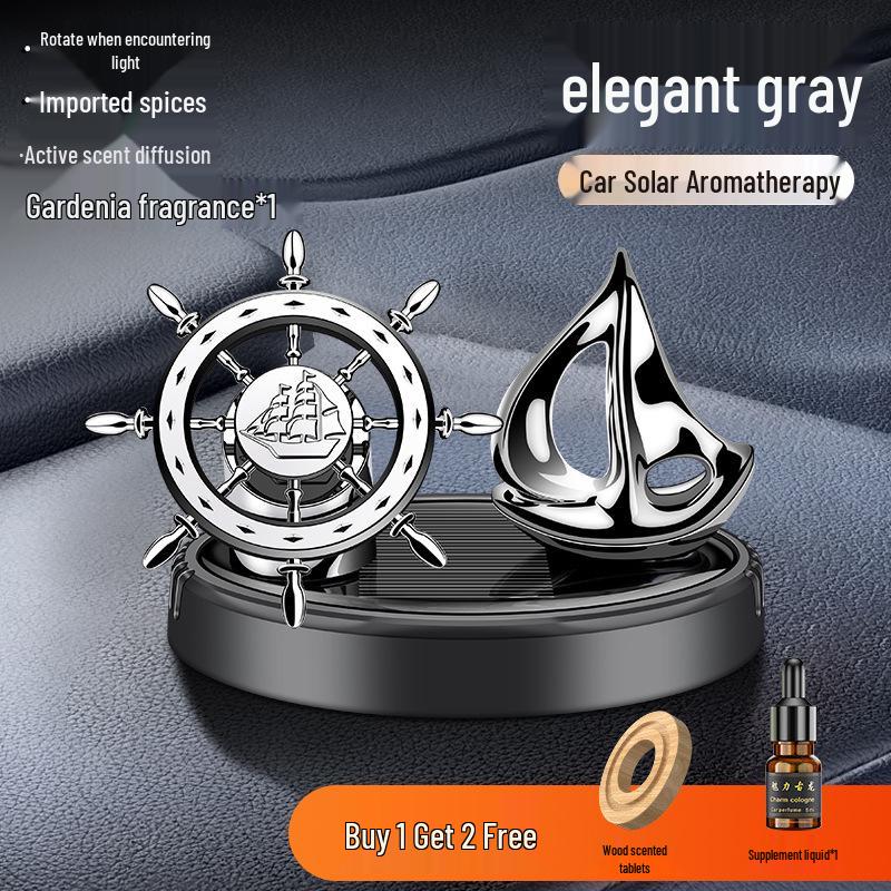 Solar Rotating Ship's Wheel Car Ornament - Aromatherapy Perfume 'May Your Future Be Bright'