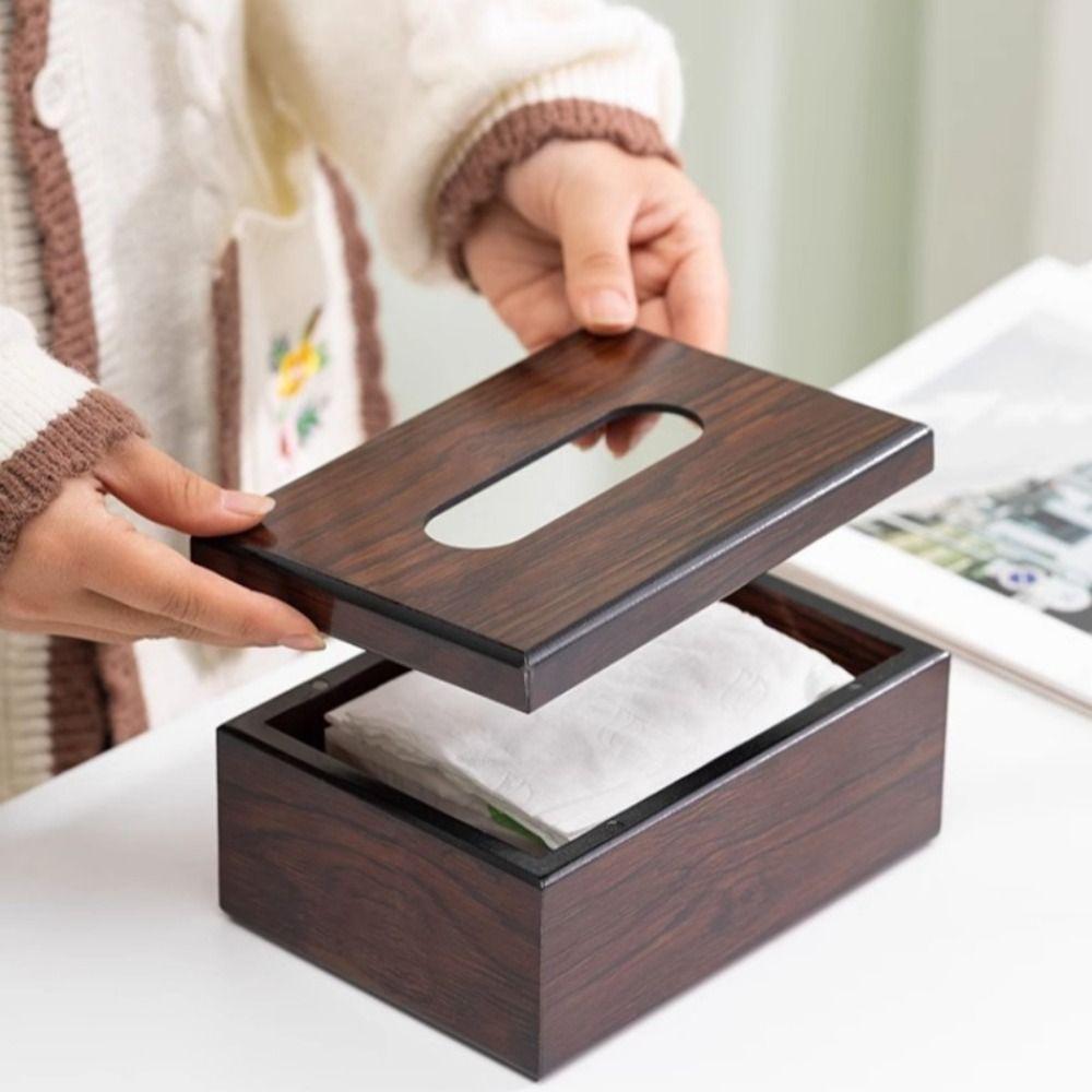 Imitation Walnut Wood Desktop Tissue Box Square Tissue Dispenser Modern Paper Storage Box  Bedroom
