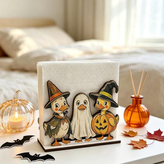 Decorative Napkin Organizer for Party Halloween Wooden Holder Dining Table, Paper Towel Holder, Cute Ornament Table Freestanding Tissue Dispenser Home