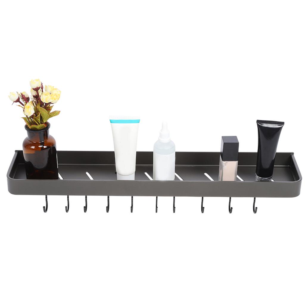 Bathroom Shower Shelf Wall Mounted Towel Storage Rack Shampoo Organizer Holder60cm with 10 hooks