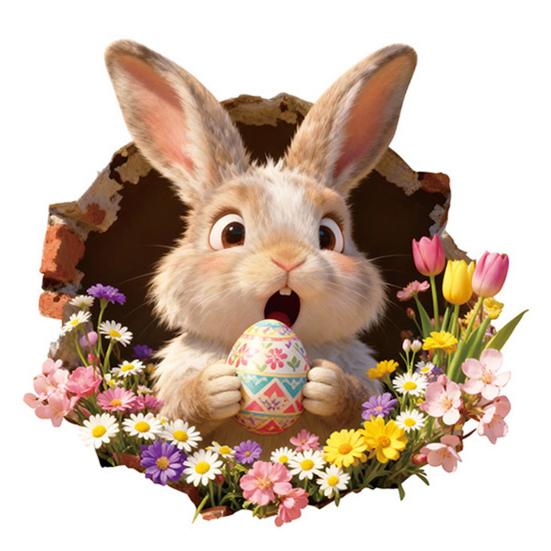 Yousheng Broken Hole Bunny Toilet Sticker Waterproof Self-adhesive PVC Living Room Bathroom Wall Art Egg Flower Rabbit Toilet Seat Lid Decoration