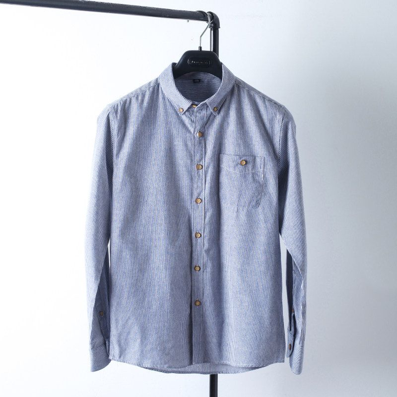 Foreign Trade Overplus Order Men's Cut the Tag Off Blue Stripe Shirts Men's Long Sleeve Slim Fit Korean Fashion Export Original Cotton Shirt