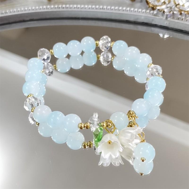 Pulseira de Vidro Borboleta da Floresta com Contas de Flor Rachadas pelo Gelo