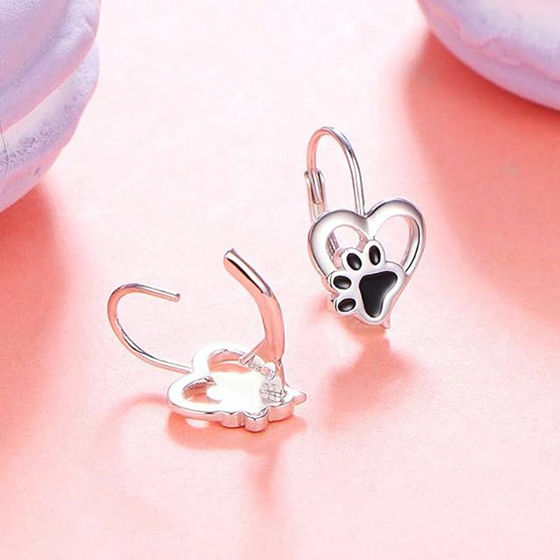 Huitan Heart Footprint Drop Earrings Handmade Black Cat Claw Design Love Earrings Exquisite Women's Accessories Gift Hot Jewelry