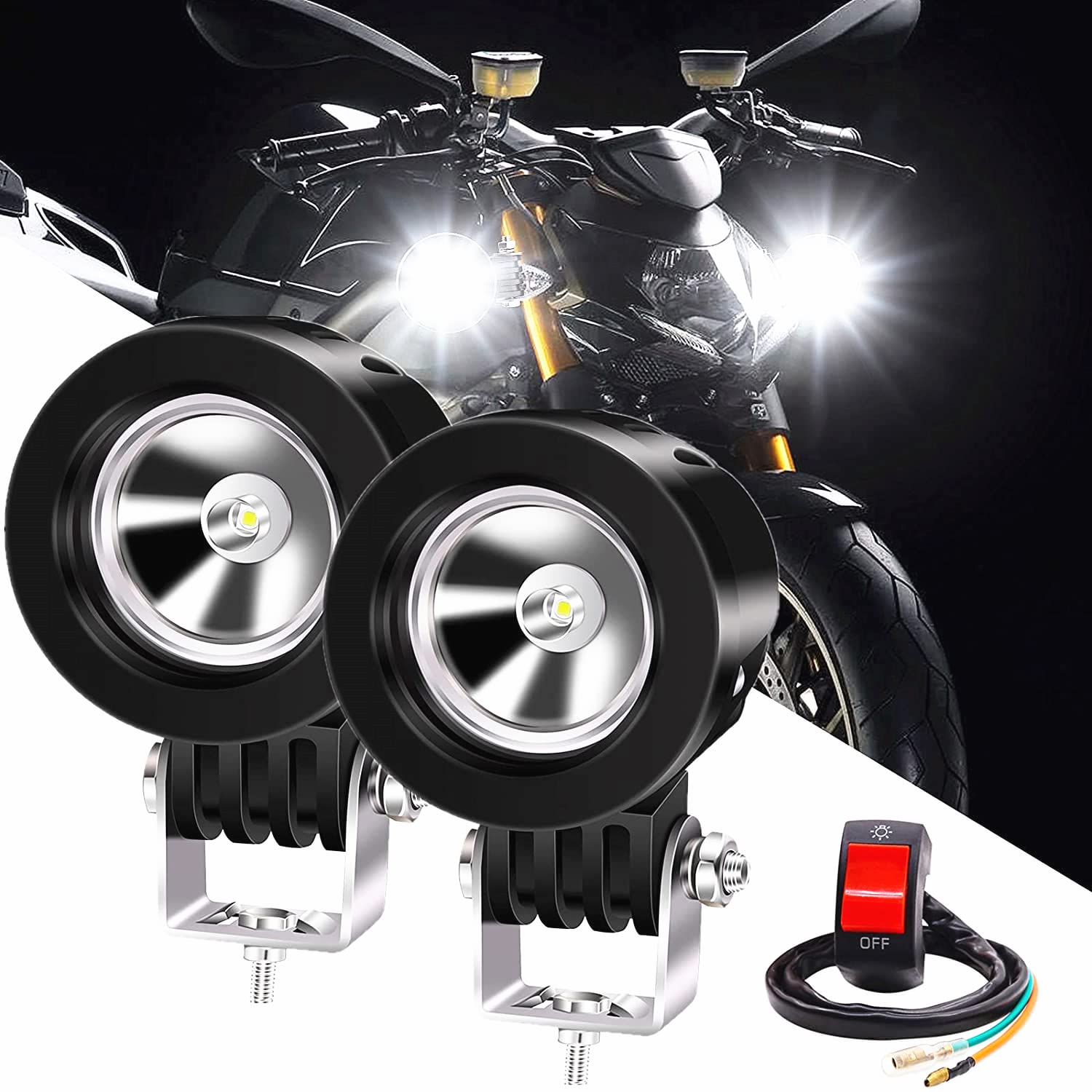 

10W LED Spot Work Round LED Pod Motorcycle Spotlight Front Fog Driving White Light, 2-Inch Lamp, 12V/24V, Waterproof, Universal, (Switch Included) белый