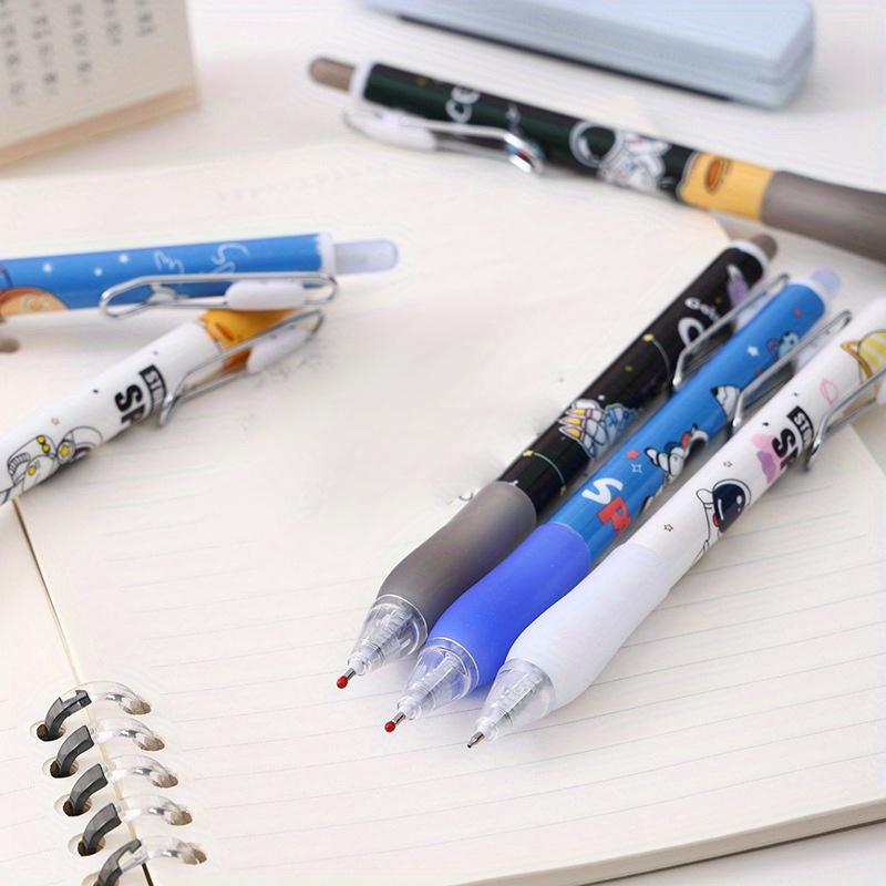 Back To School Season, 144Pcs 0.5mm Box Set Cartoon Astronaut Theme Black Push Action Pen, Smooth Writing School Stationery Pen, Office Signature Pen,