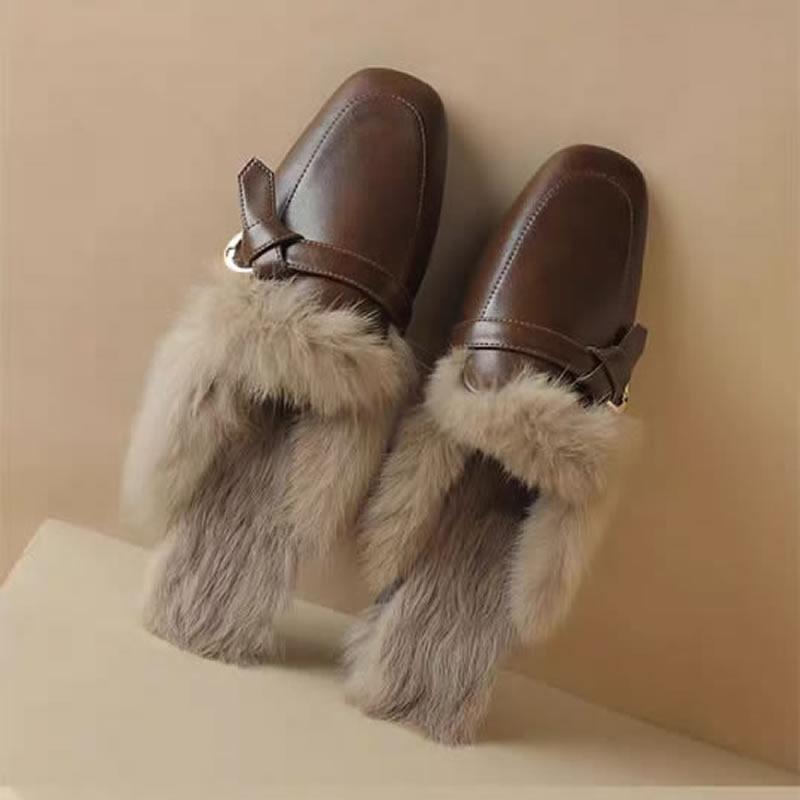 Меховые балетки Женские тапочки Короткий плюш Платформа Хлопковая обувь Неглубокие Туфли на пряжке Повседневная обувь Тренд 2025 Дизайнерская пряжка Zapatos Femme 35 коричневый 3126₽