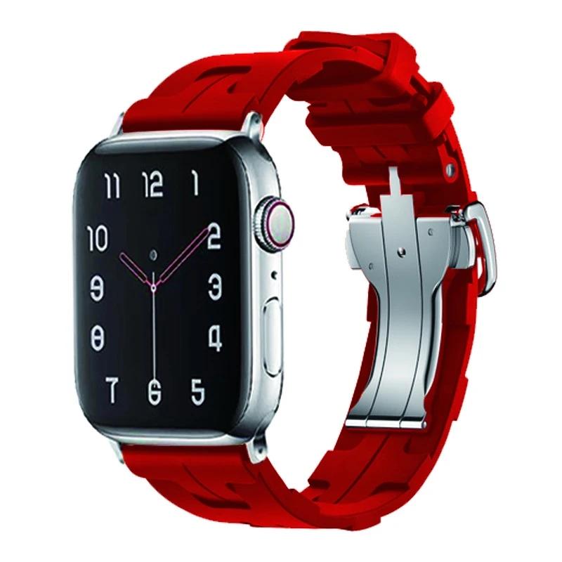 Original Soft Rubber Strap for Apple Watch Band 49mm 45mm 41mm 44mm 42mm 38mm Metal Buckle Bracelet for IWatch