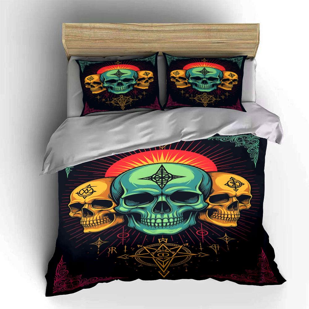 Colorful skulls with symbols. Bedding sets Duvet cover sets Duvet covers Pillowcases(1* Duvet Cover 2* Pillowcases without duvet insert)