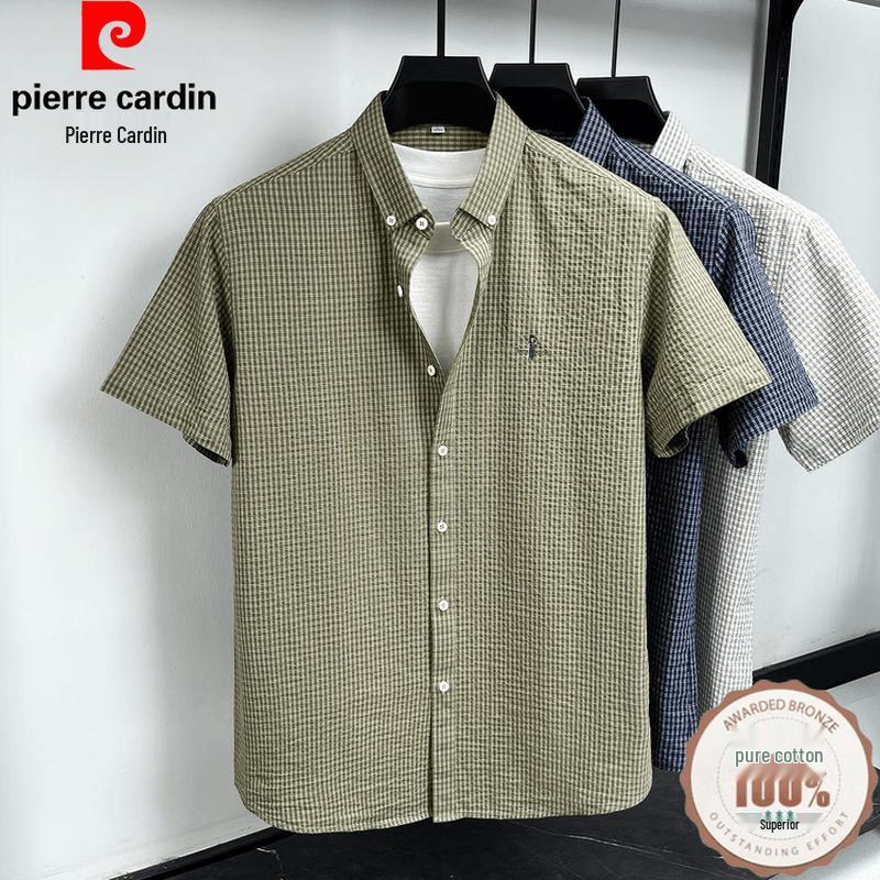 Pierre Cardin Men s Cotton Short-Sleeve Plaid Shirt XL