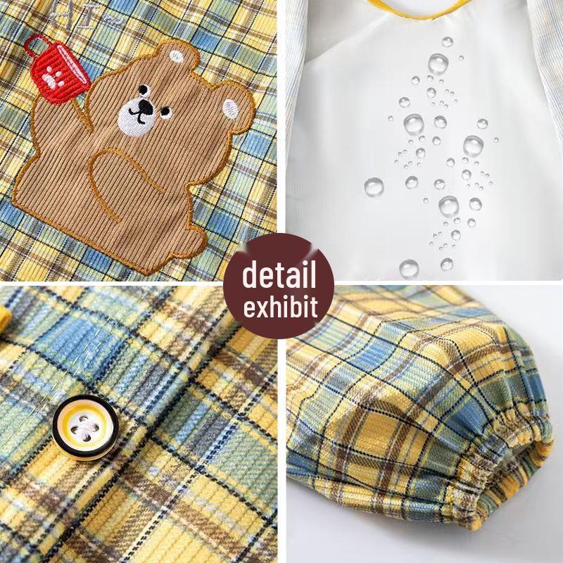 Autumn/Winter Waterproof Coveralls for Babies - Children's Crystal Velvet Stain-Resistant Plaid Bib Shirt & Outerwear