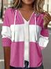 Felpa da donna casual color block con coulisse e cerniera, stile streetwear con tasche