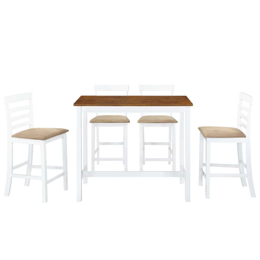 Bar Table Set with Chairs 5 Piece Solid Wood Brown and White