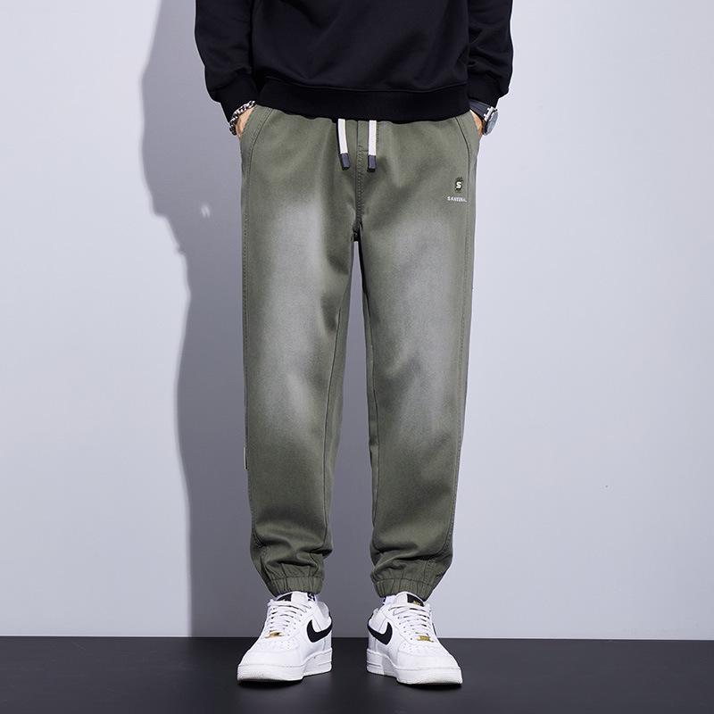 [Optional Fleece] Men's New Autumn/Winter Casual Lyocell Embroidered Drawstring Sports Pants