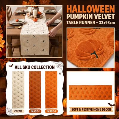 Halloween Velvet Table Runner 3393 Cm Pumpkin Print Decorative for Fall Party and Home Decor