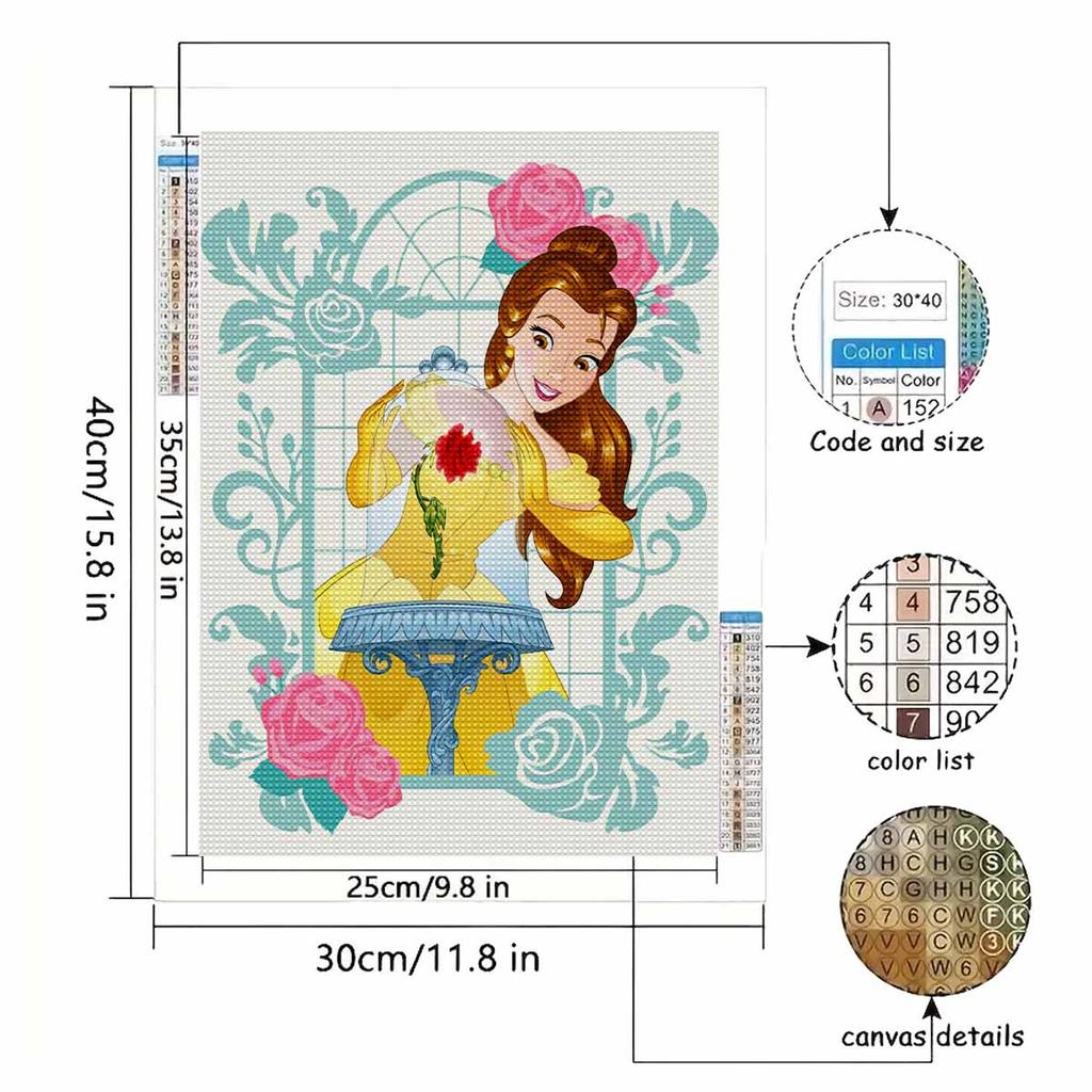 DIY Diamond Painting Princess and Flowers Cross Stitch Kit Mosaic Art Diamond Painting Full Circle Diamond Home Decoration