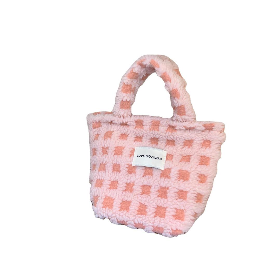 21084 New Lambswool Waffle Handheld Tote - Women's Large Capacity Autumn/Winter Handbag