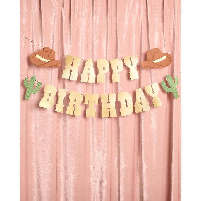 Xo, Fetti Western Happy Birthday Gold Foil Banner - 5 Ft. | Cowboy HBD Decorations, Wild West Garland, Rodeo Supplies, Wild One Yeehaw Bday, Cowgirl