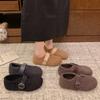 Retro fleece leather~ Soft leather flat-bottomed Mary Jane shoes women's 2025 autumn fleece round head belt buckle light mouth single shoes plush