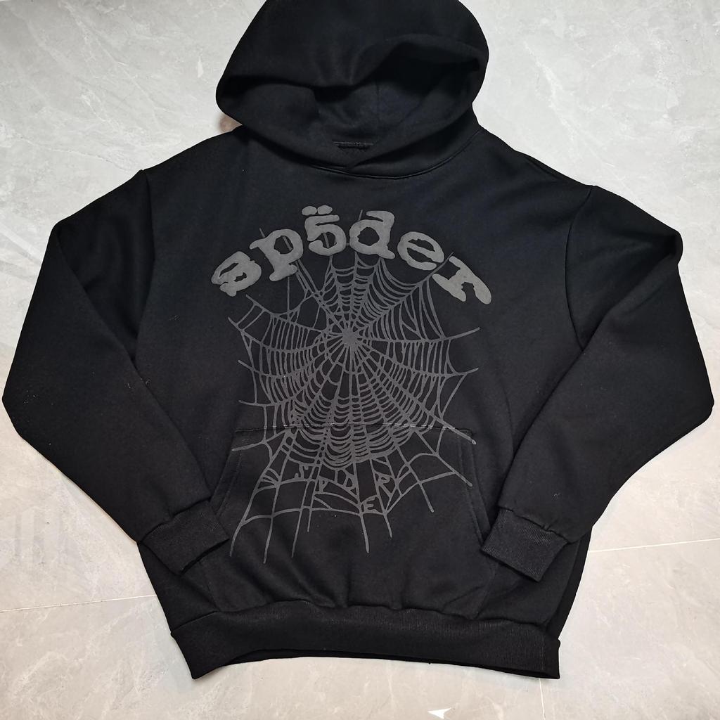 European and American Trendy Brand Sp5der Spider Web Print Hooded Sweater for Men and Women Loose Heavy Fleece Hip Hop Couple Hoodie