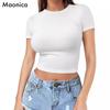 Women's Solid Crew Neck Crop Top Short Sleeve Slim Fit Casual Summer Tee M-XL