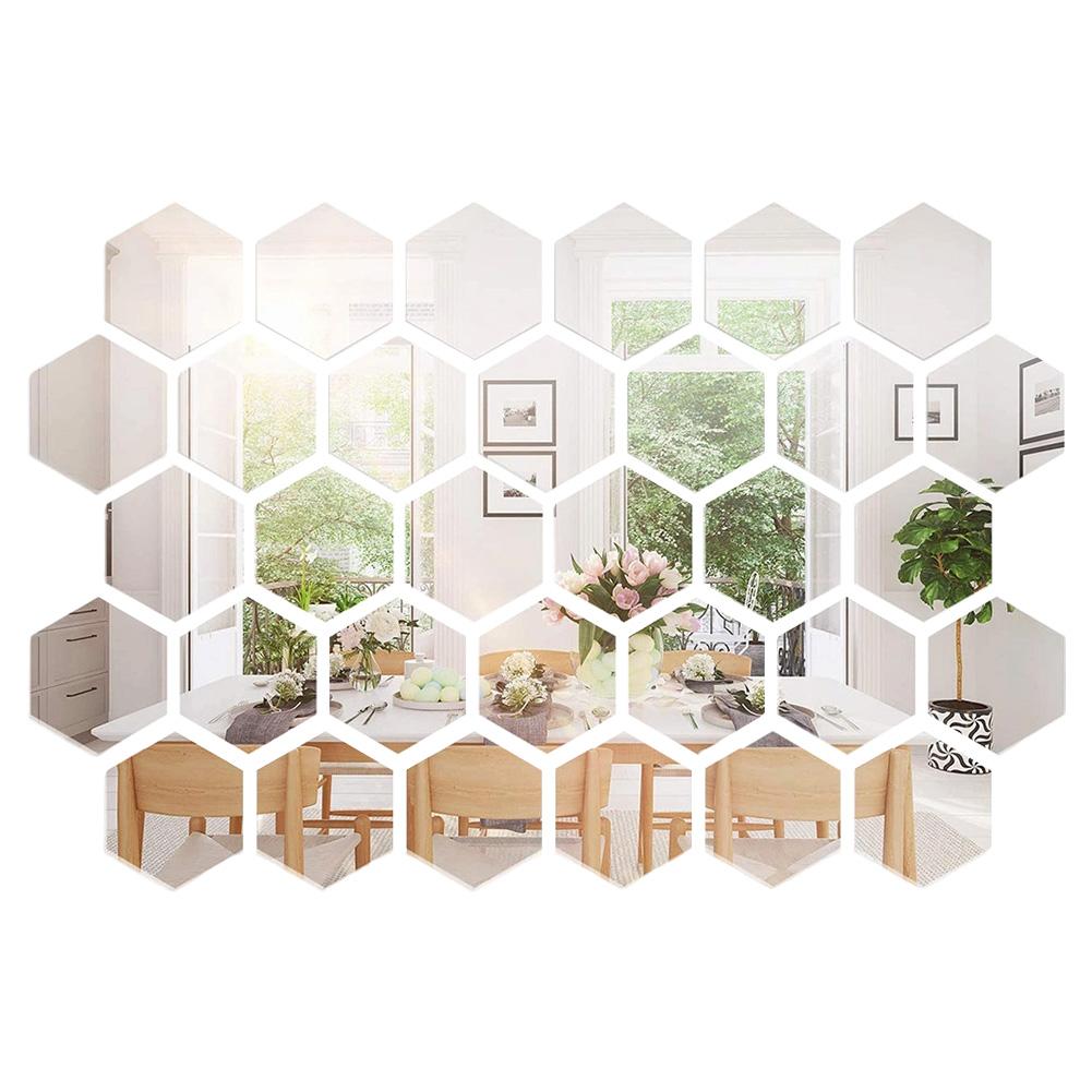 DIY Wall Art Hexagonal Mirror Self-adhesive Peel-and-stick Lightweight Acrylic Reflective Finish Shatterproof Acrylic