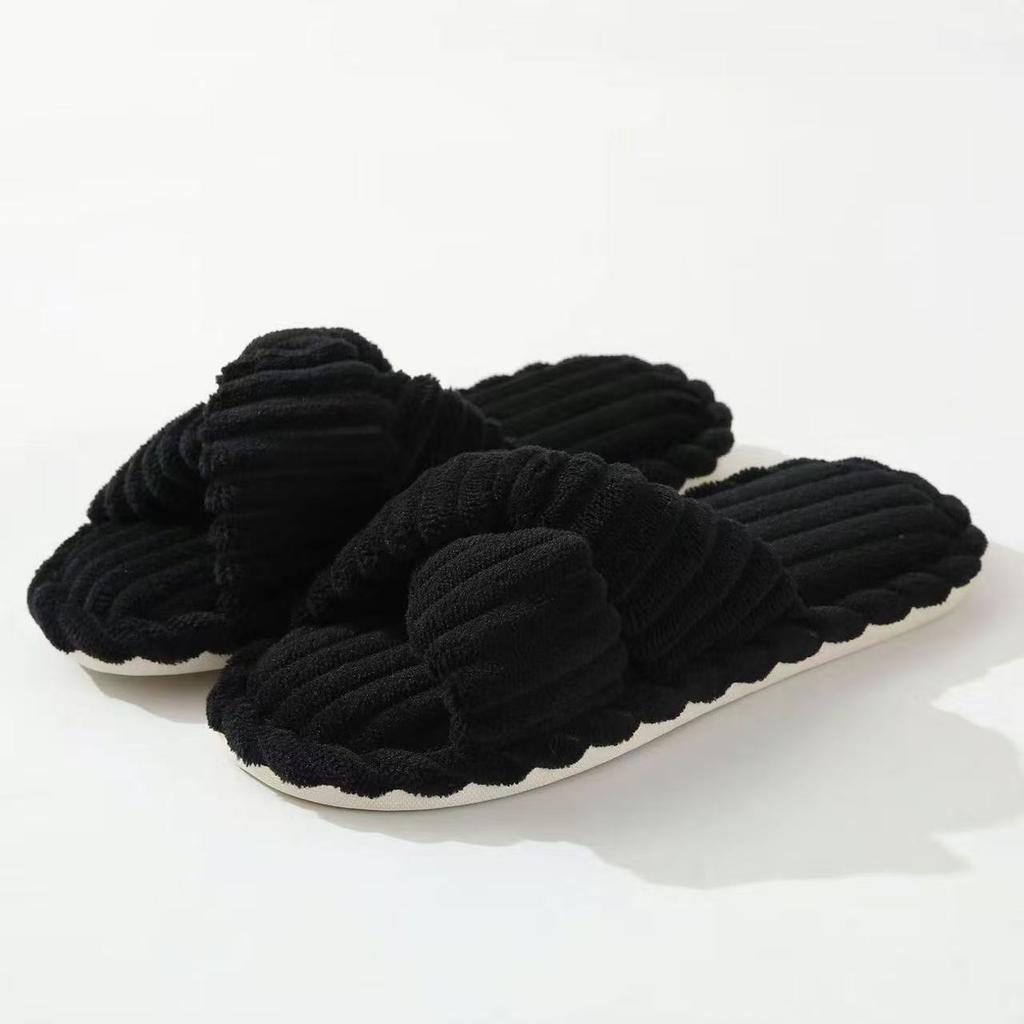 Fashion 2026 Women's Autumn/Winter New Cotton Non slip Home Slippers Warm Toe Cross Flat Bottom Slippers