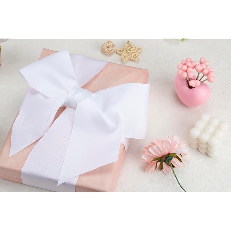 [Tekdeere]Width 50mm Solid White Grosgrain Ribbon, Perfect for Gift Wrapping, Sewing, Hair Accessories, Wedding Decorations - 22 Meters/roll