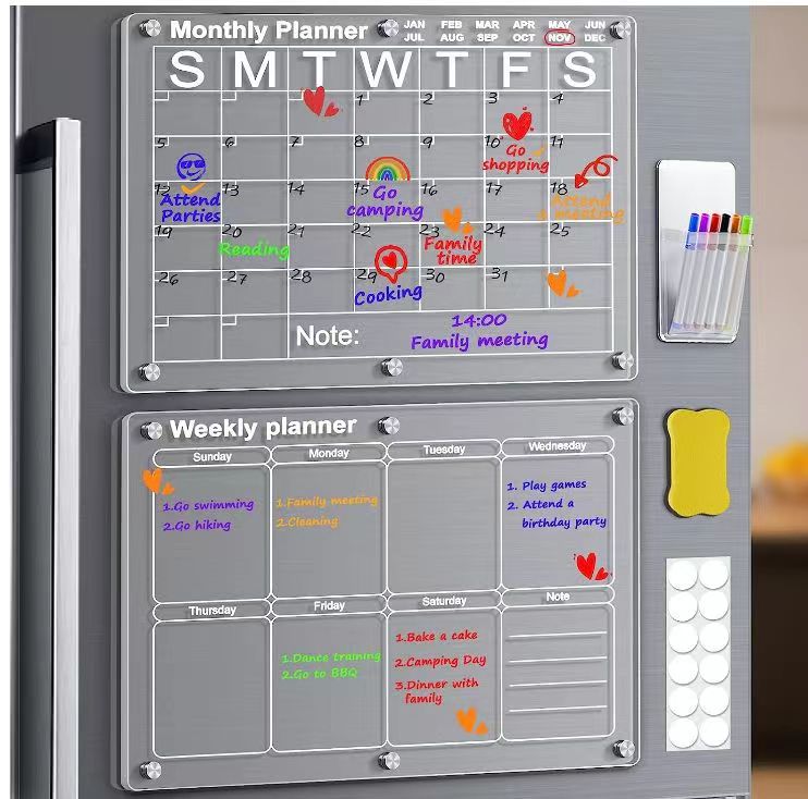Magnetischer Whiteboard-Kalender für den Kühlschrank - Wiederverwendbares Monats- und Wochenplanungsbrett, Liste und leeres Brett für alle glatten Oberflächen