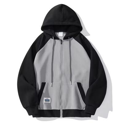 Heren Herfst Winter Jas Kleurmatching Met Capuchon Dik Pluche Losse Lange Mouw Ritssluiting Trekkoord Zakken Elastische Manchet Middenlengte Heren Hoodie Jas