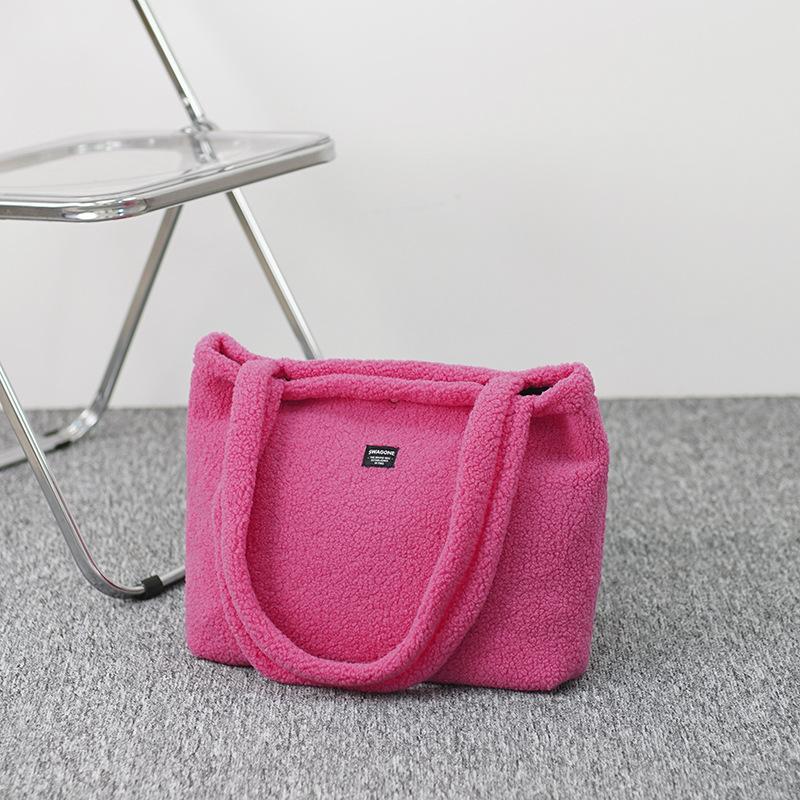 Modische Herbst- und Wintertasche, Damen-Schultertasche aus Wolle, großes Fassungsvermögen, Plüschhandtasche, ideal für Studentinnen, Pendler und den Schulweg