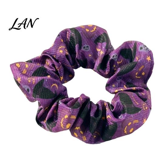 High Elasticity Hair Ties Halloween Ties, Scrunchies, Soft Stretchy Bands with Ghost Witch Hat Tie Bat Spider Web Design, Pleated Ponytail Holders for
