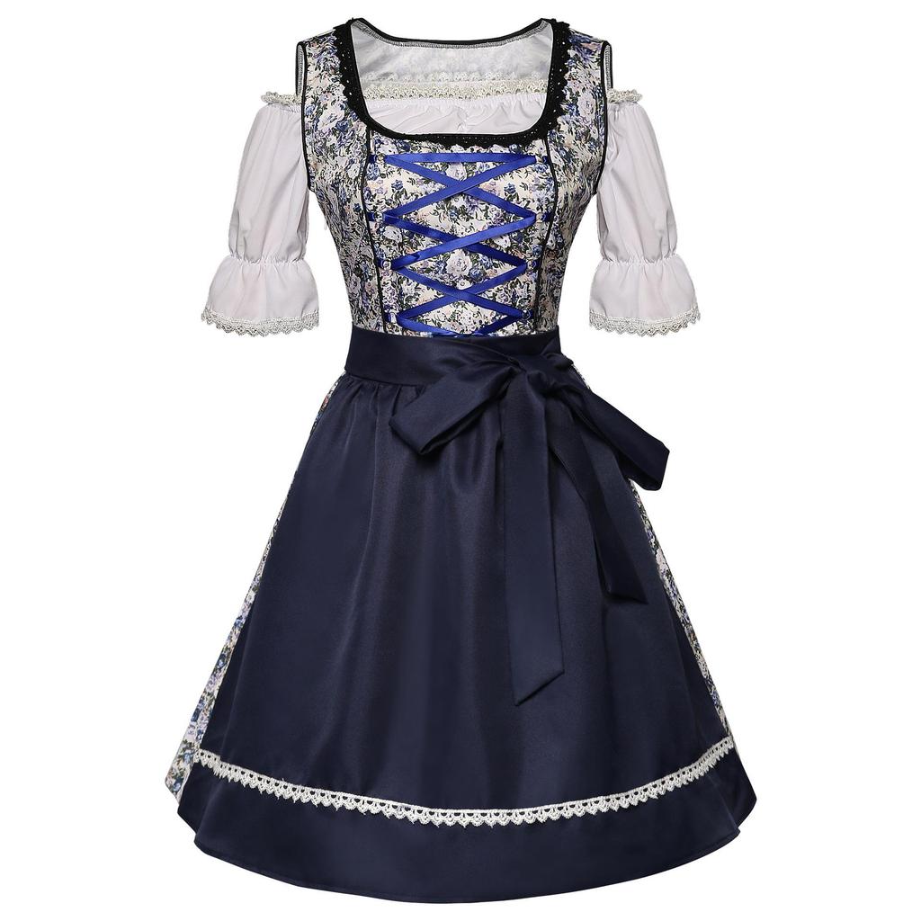 Grote Mat Blauw & Wit Bloemen Oktoberfest Bierjurk Kostuum voor Podium