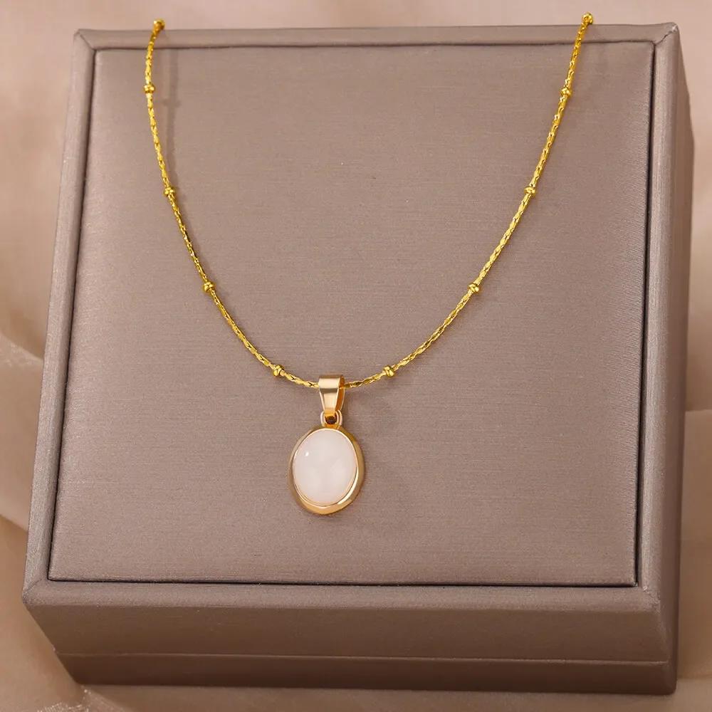 Dainty Gold Chain Oval Pendant Necklace For Women Elegant Minimalism For Office Necklace Gift