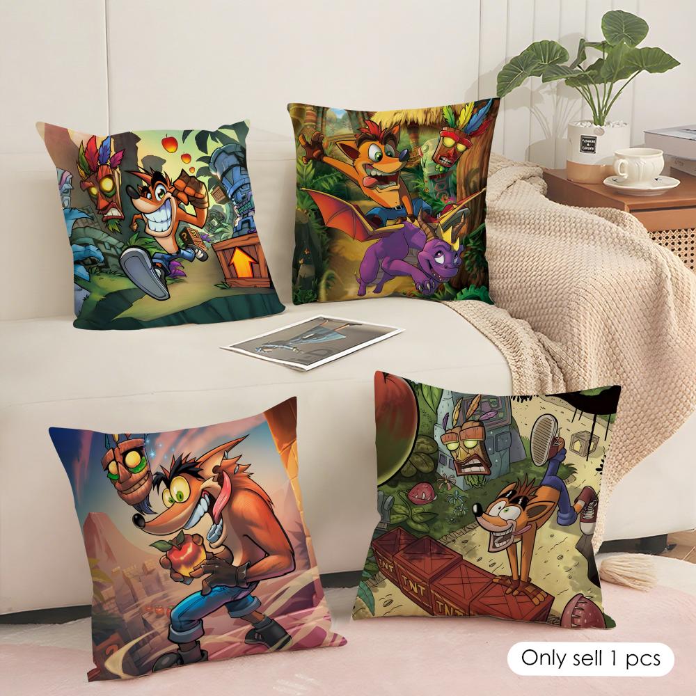 Crash Bandicoot Cushion Cover Soft Short Plush Pillow Cover Smooth Cozy Texture Aesthetic Cushion Case Home Decor