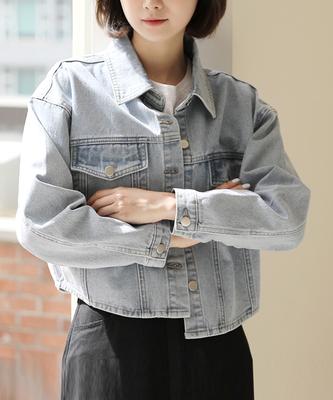 Veste en jean décontractée Bbaebbae délavage clair crop