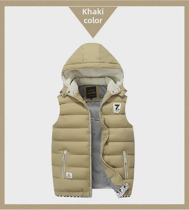 Pánská jednobarevná prošívaná vesta s kapucí z bavlny a prachového peří, módní kardiganová vesta