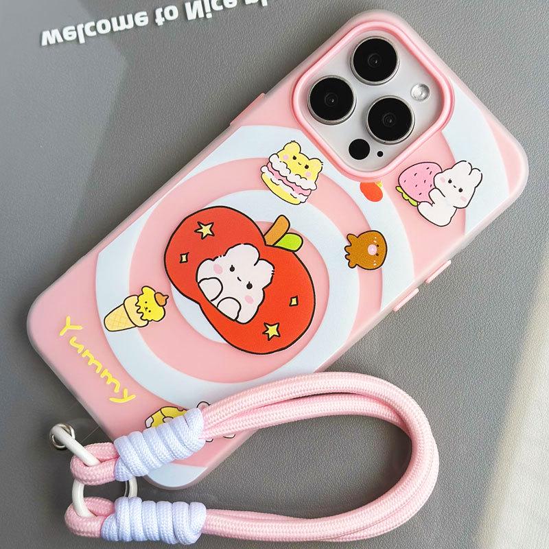 Zhitai iPhone 16 Pro Max Jelly Skin Case with Hand Strap, for iPhone 12, 13, 14, and 15 Pro - Cartoon Design