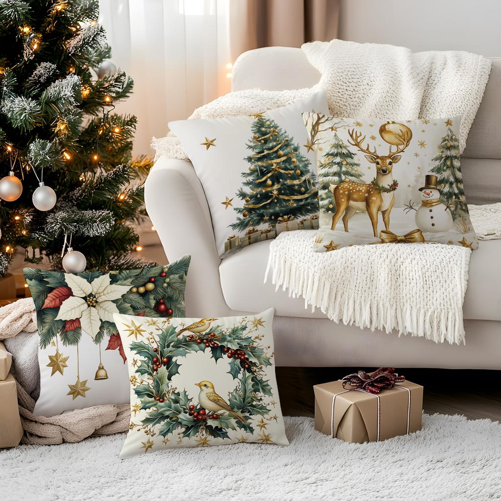 Golden Christmas Decoration Pillowcase Printed Polyester 45x45cm Throw Pillowcover Decorative Sofa Cushion Pillowslip Home Decor