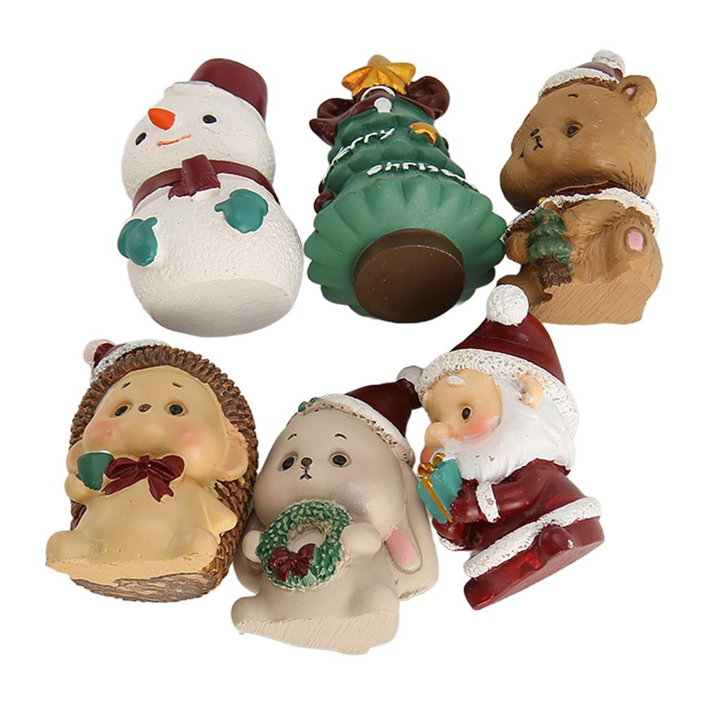 6 Stück Mini Weihnachtsfiguren Umweltfreundliches Harz Niedlicher Tierstil Weihnachtsminiaturfiguren