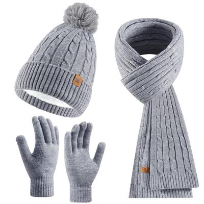 Women's Winter Knit Hat, Scarf, and Gloves Set - Double Layer Fleece Lined for Warmth