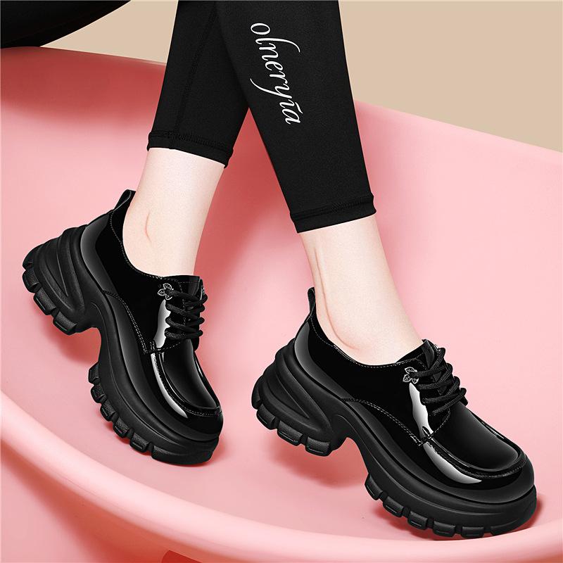 Thick-soled Loafers for Women, Casual Early Autumn High Heels, Patent Leather Shoes, Casual Work Shoes