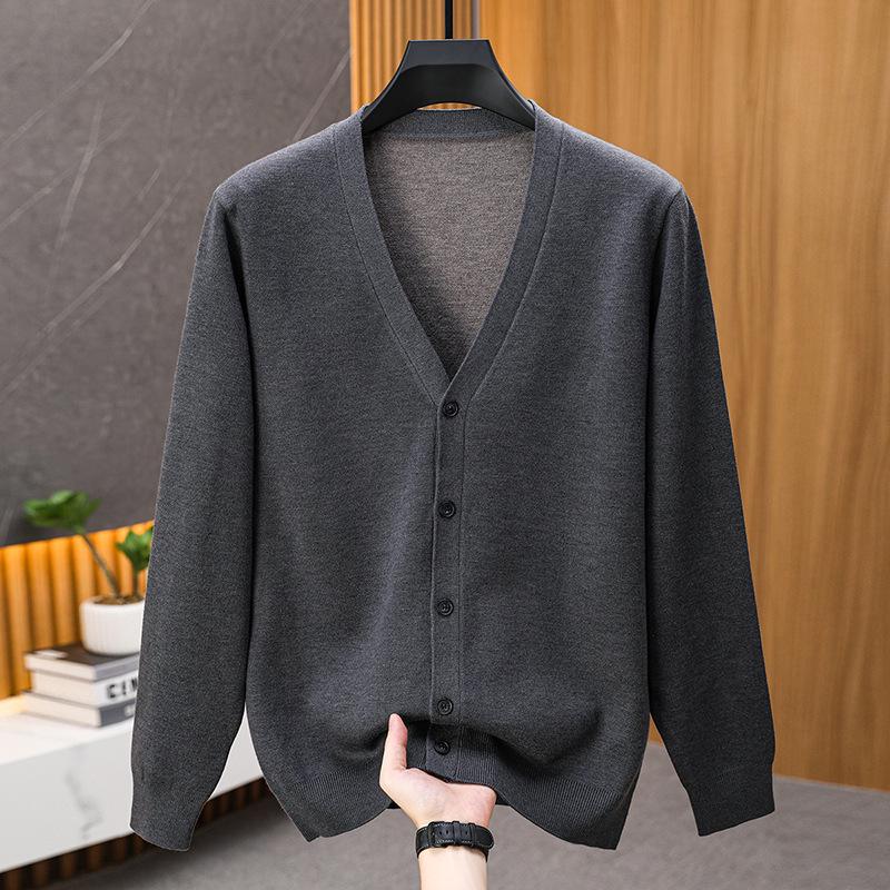 Men's Thick Wool Deep V-Neck Cardigan for Autumn/Winter - Double-Sided Style for Middle-Aged and Elderly