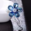 Blucome Elegant Plant Flower Shape Brooch Imitation Pearl Zircon Copper Jewelry Women Girls Coat Dress Sweater Scarf Accessories