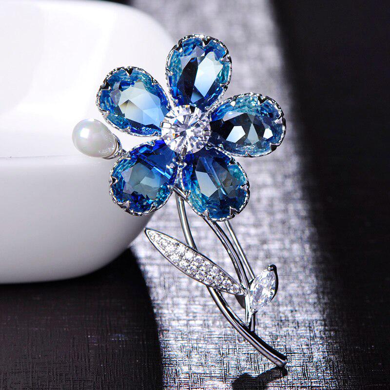 Blucome Elegant Plant Flower Shape Brooch Imitation Pearl Zircon Copper Jewelry Women Girls Coat Dress Sweater Scarf Accessories